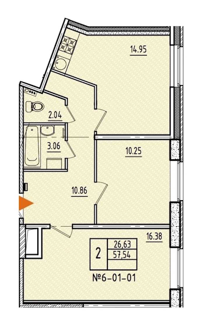 Двухкомнатная квартира в : площадь 57.54 м2 , этаж: 1 – купить в Санкт-Петербурге